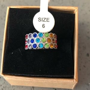Rainbow rhinestone ring